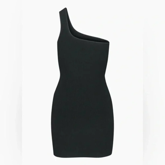 Aritzia Babaton Sculpt Knit One Shoulder Dress Black  Size Medium - Picture 1 of 7